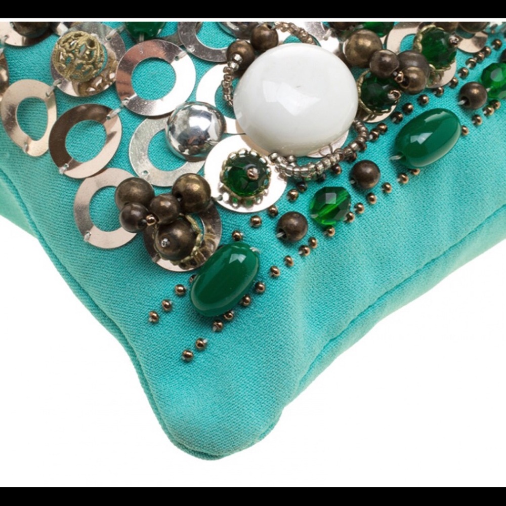 Miu Miu Bead & Sequin Bamboo Handle Turquoise Bag - image 7